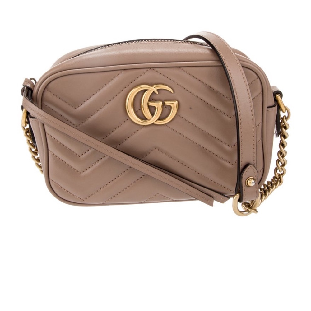 Gucci Taupe Leather Crossbody Bag with Gold Accents Gucci marmont mini